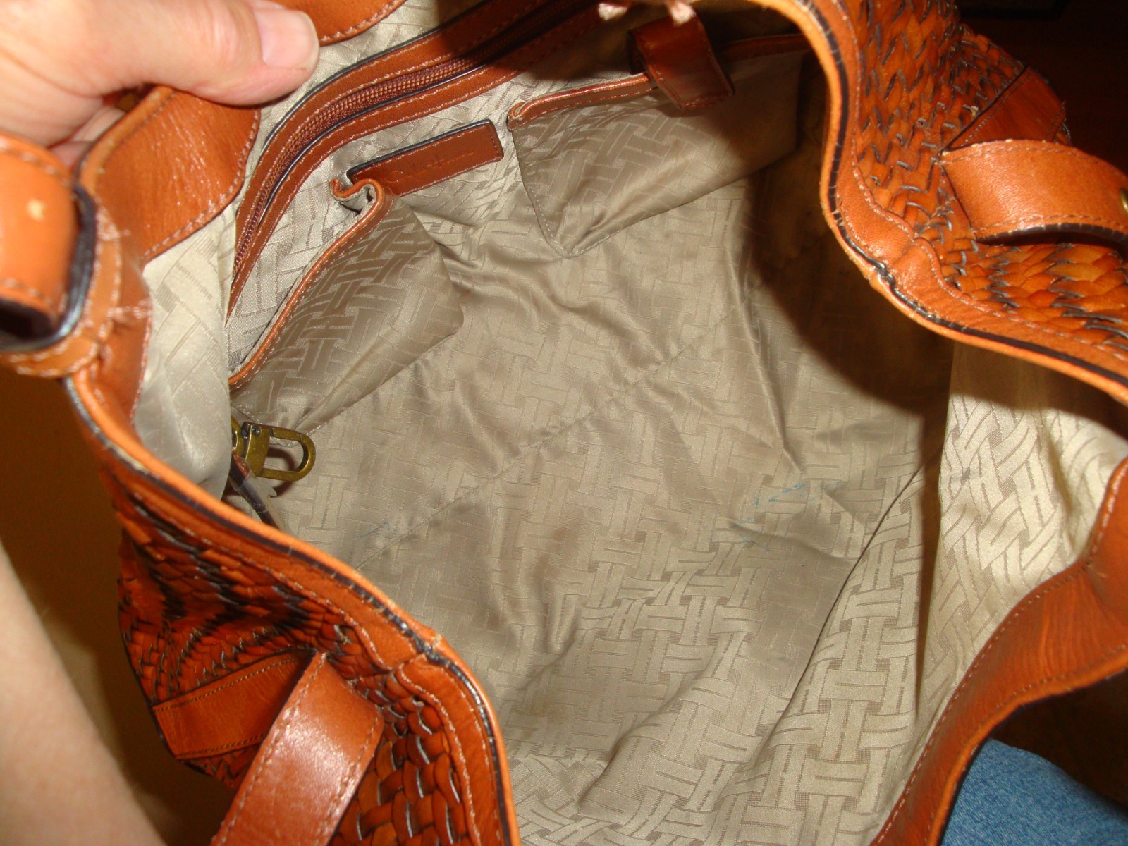 COLE HAAN Genevieve Brown Leather Boho Handbag Satchel Woven Large Tote Weave