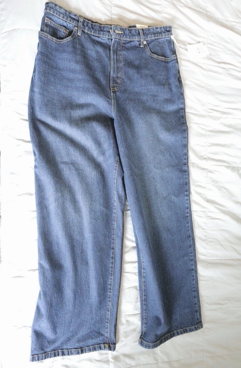 Free Assembly Women’s High Rise Wide Leg Dark Wash Blue Denim Jeans Size 14