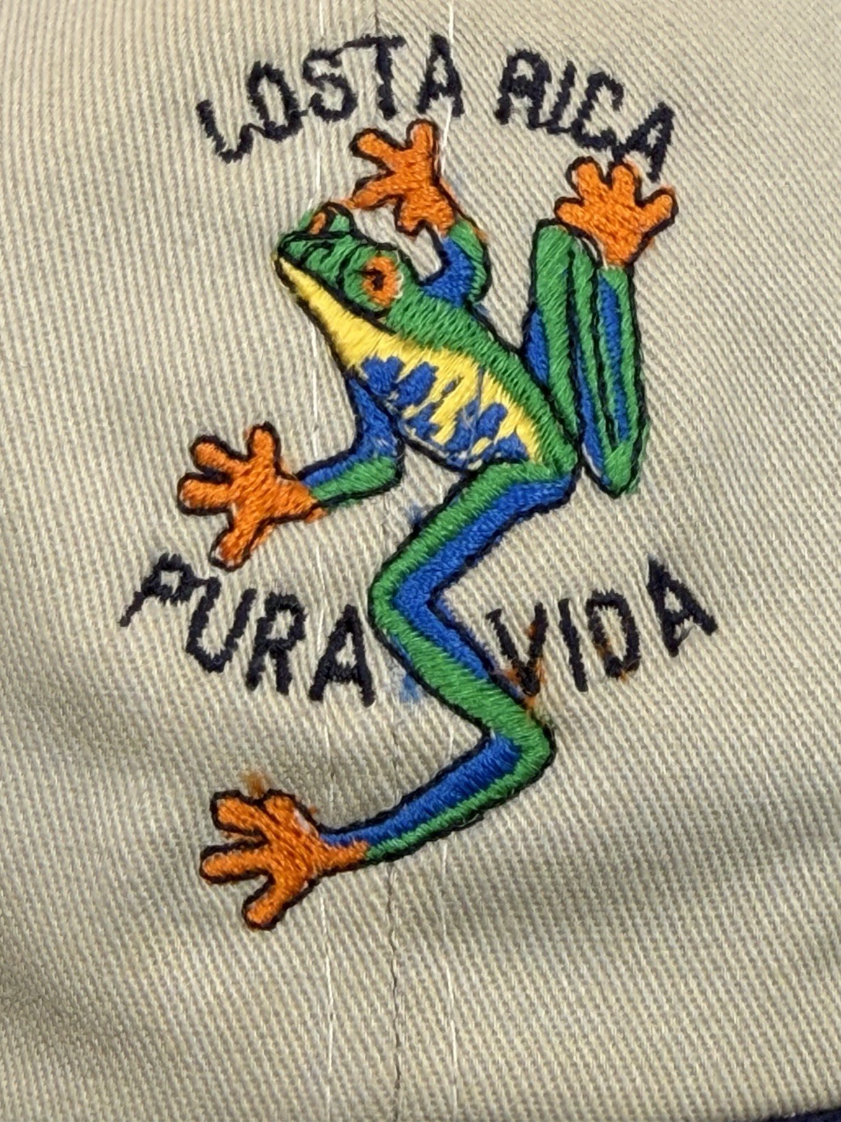 Unbranded Costa Rica Frog Beige Navy Strapback Hat Pura Vida Embroidered Cap