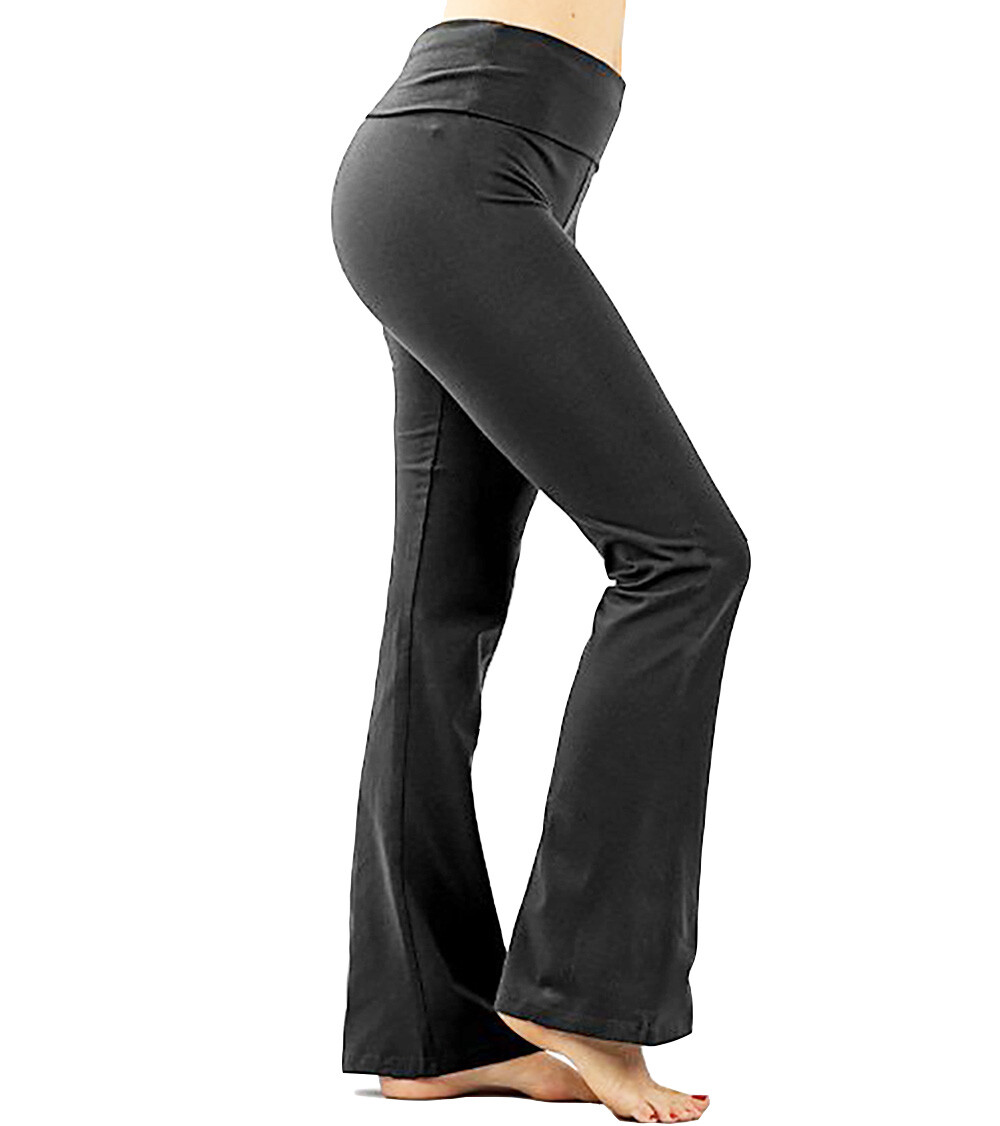 Women Flare Yoga Pants Bootcut High Waist Foldover Cotton Spandex 36″ Inseam