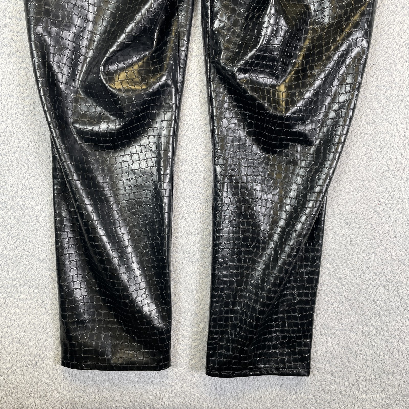 Good American Good Legs Croc Embossed Faux Leather Flare Pants Size 14 Black