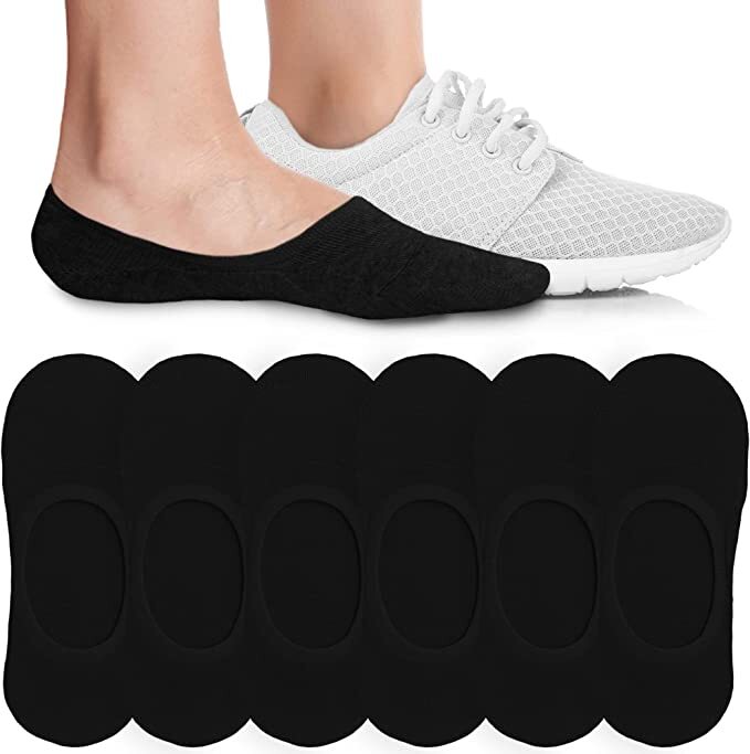 6 Pairs No Show Socks Black/White/Grey Mixed Liner Invisible Low Cut Size:9-11