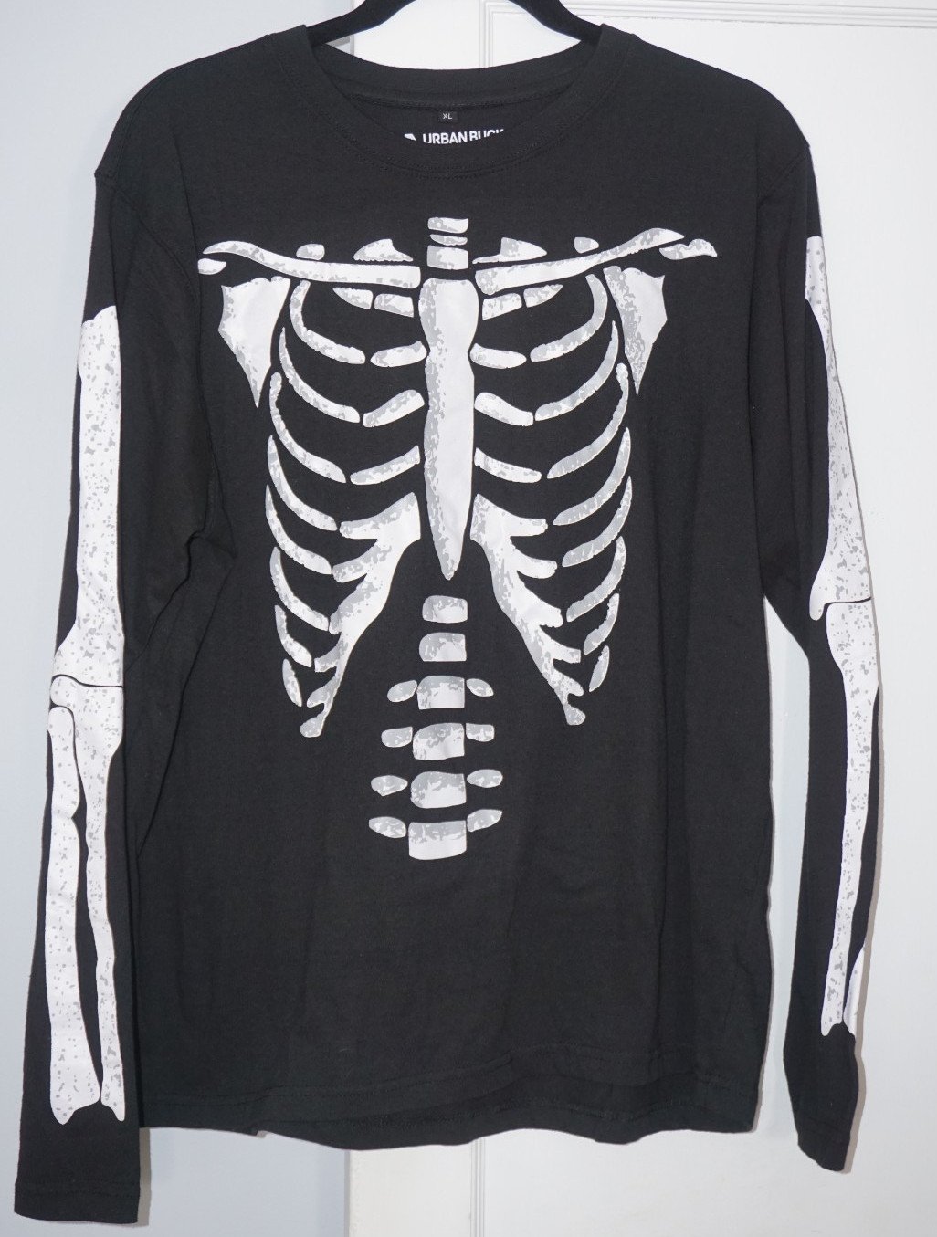 Urban Buck Skeleton Bones Ribcage Long Sleeve Black T-Shirt Mens Size XL