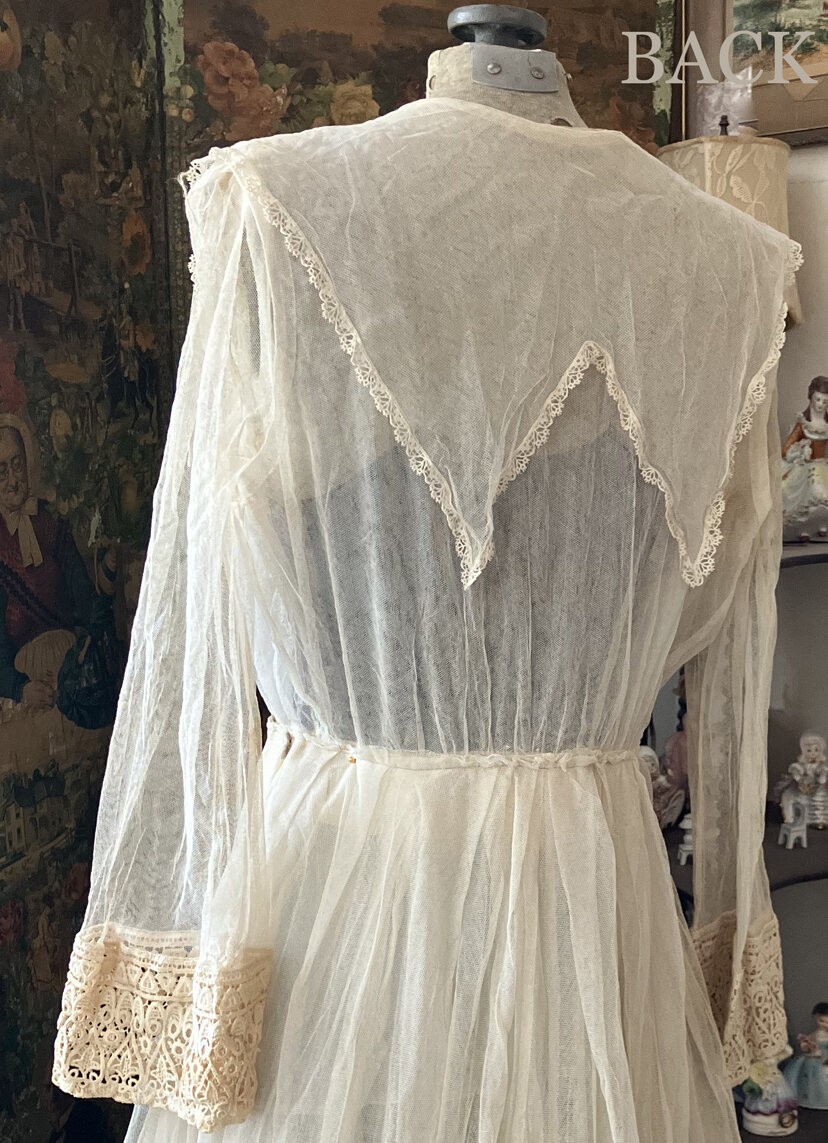 Edwardian Sheer Net and Lace Dress Excellent