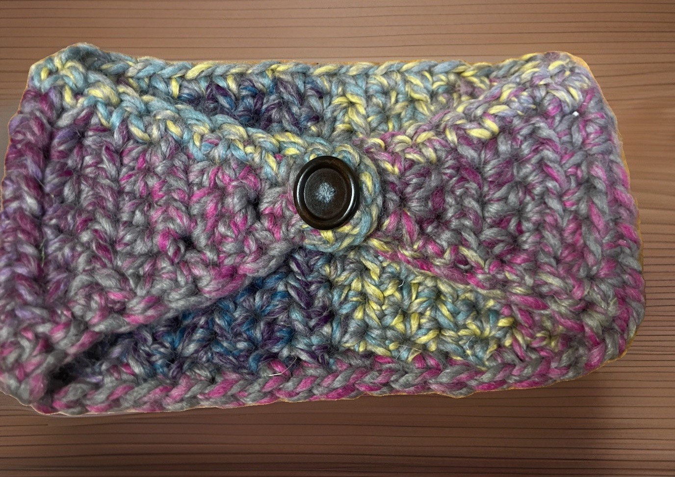 Handmade Knit headband Ear warmer wrap Boho Button Accent Multicolored OS