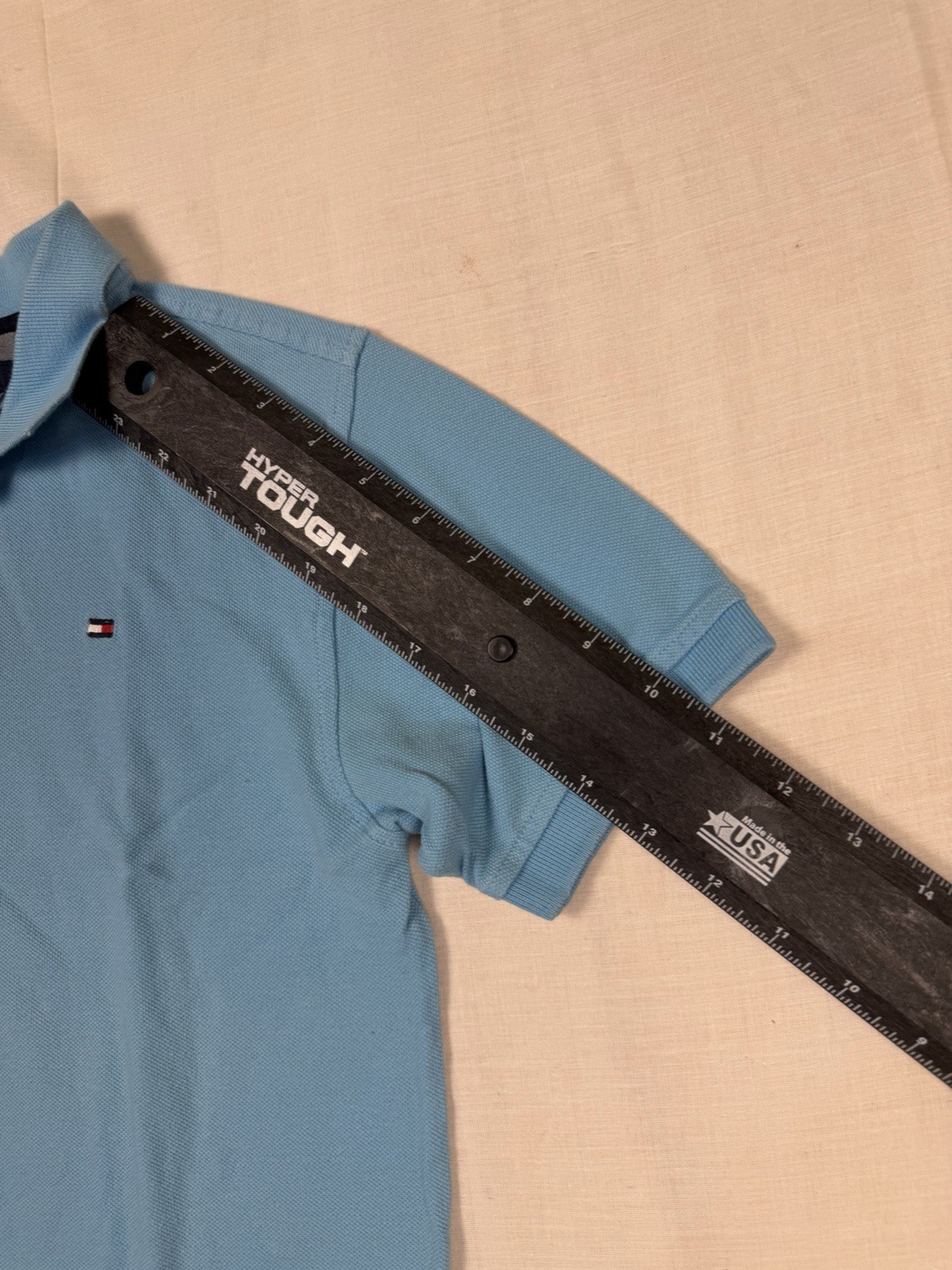 Tommy Hilfiger Youth L/G Blue Solid Short Sleeve Button Polo Cotton Knit