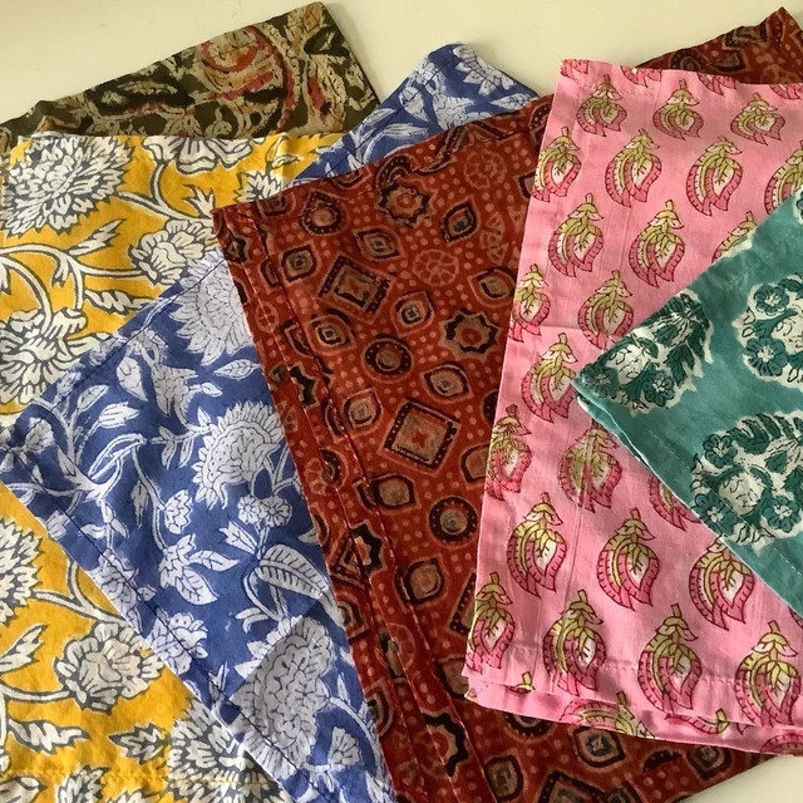 Assorted Hand Block Floral Print Napkins 100 % Cotton Dinner Table Cloth Napkins
