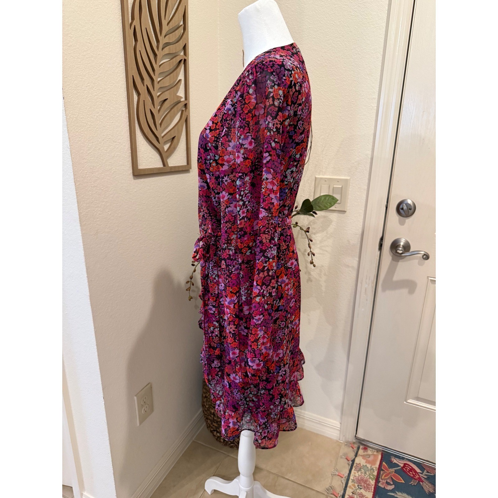 Sugarlips Pink Purple Floral Wrap Mini Dress Long Sleeve Ruffle STD13021A size M