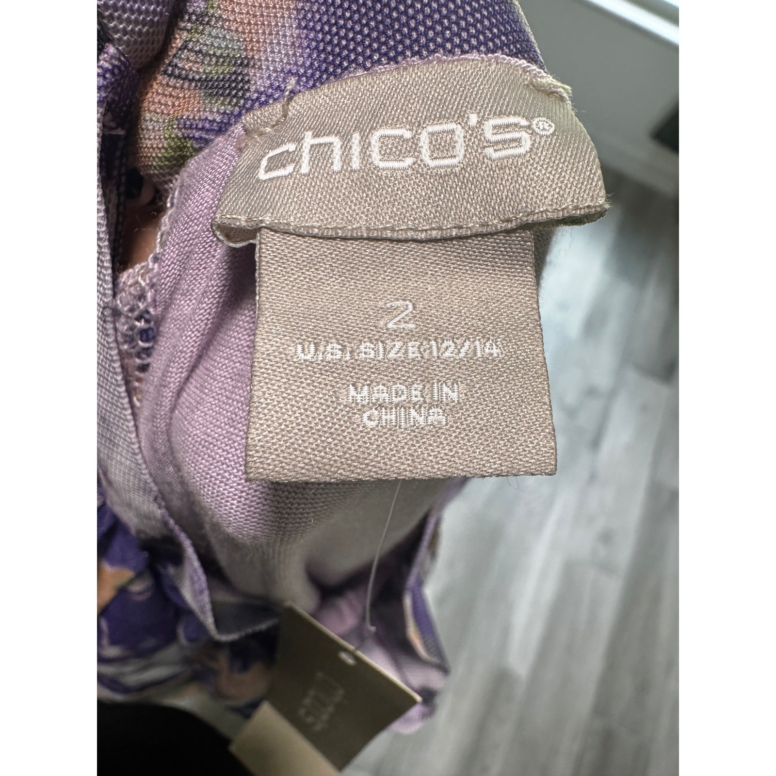 Chicos Ruched Mesh Midi Dress Purple Floral Sleeveless Mock Neck Size 2 L 12/14