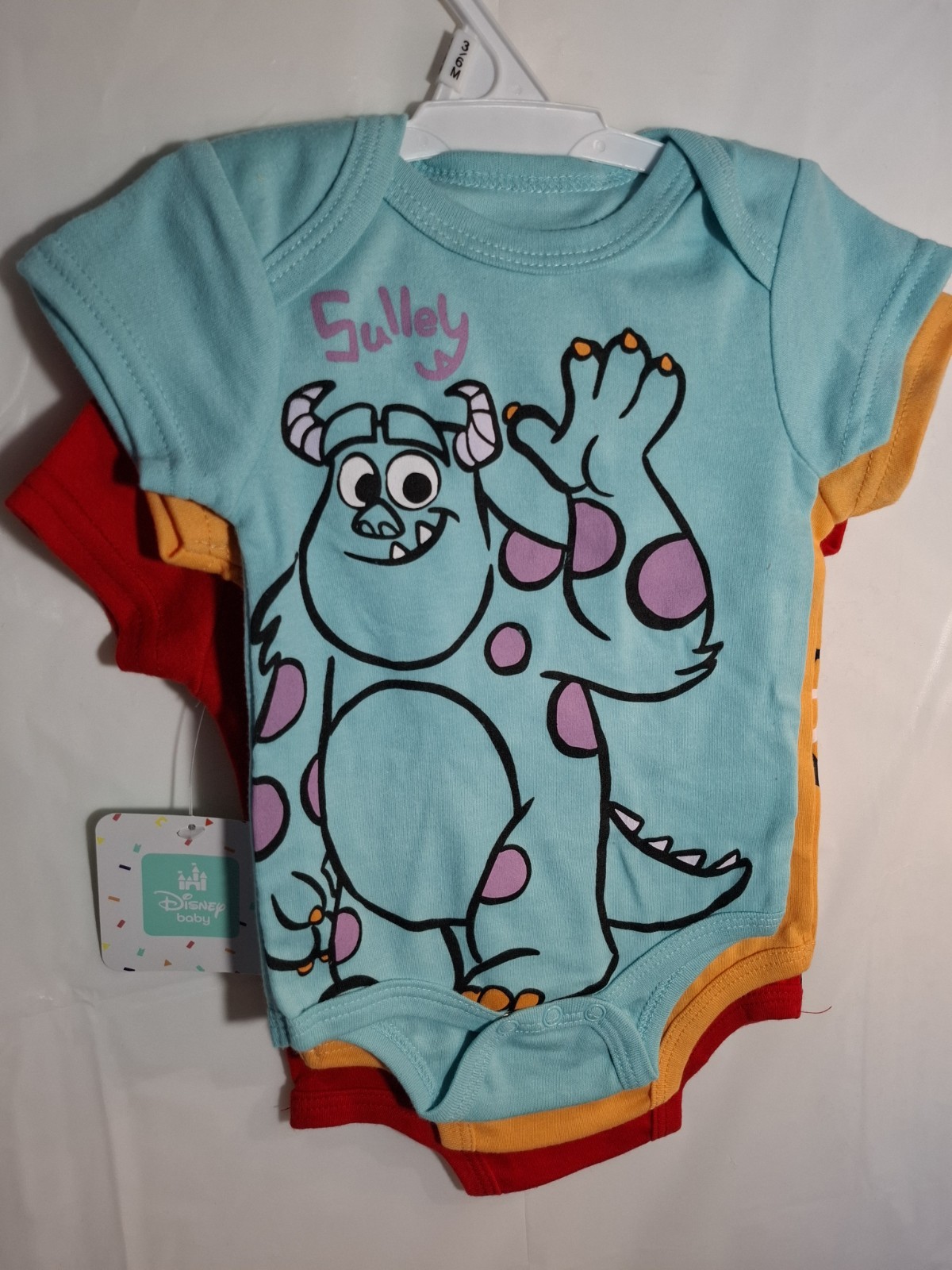 Disney Baby Pixar 3pc Bodysuit Set 3-6M Short Sleeve Sulley Nemo Incredibles”I”