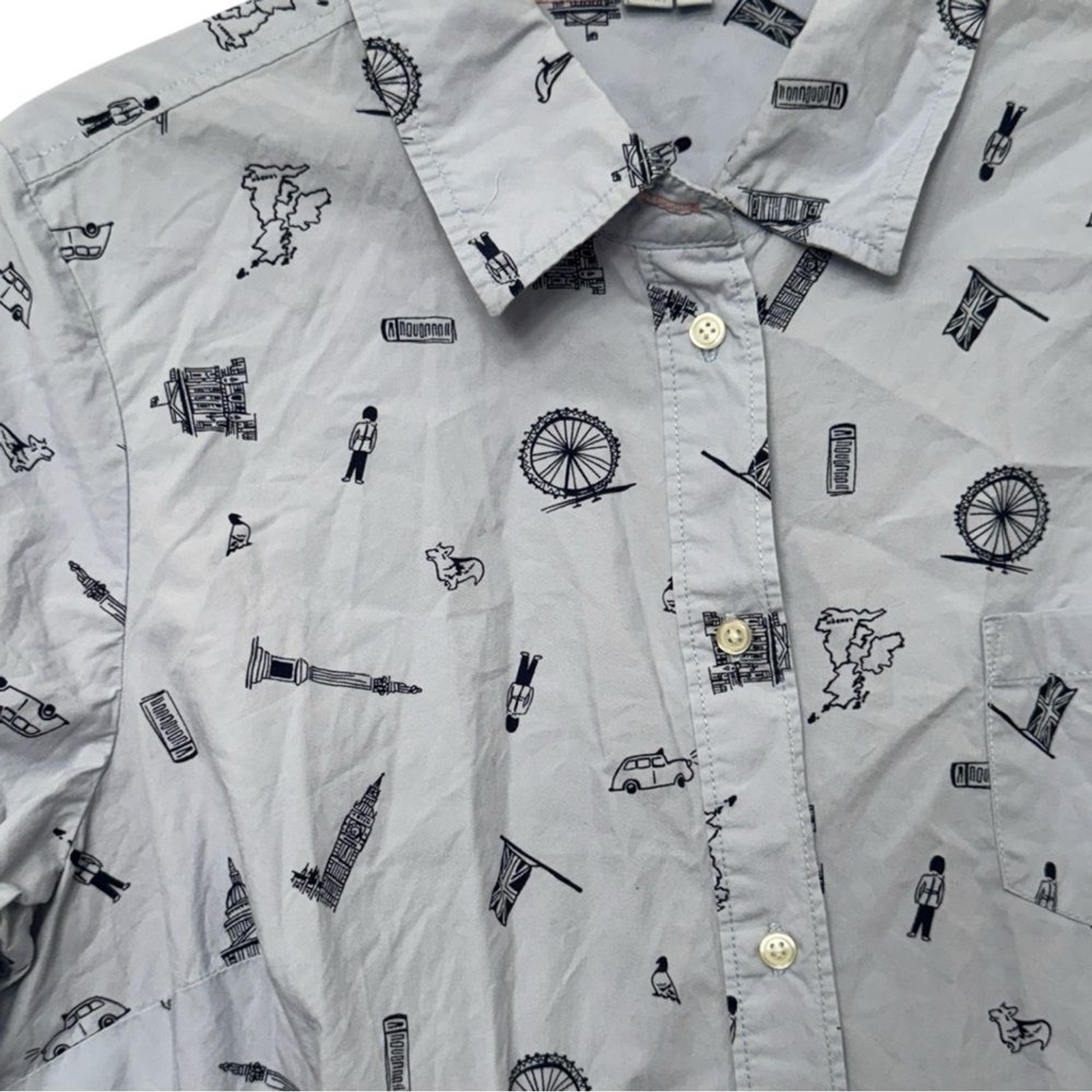 Boden Blue London City Printed Button Up Shirt