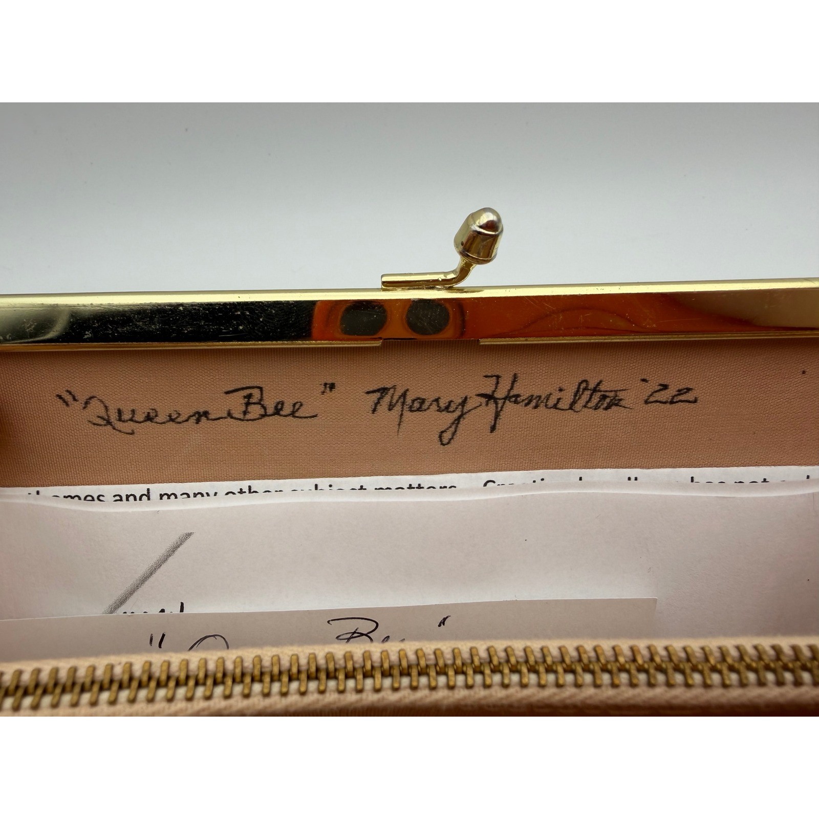 Mary Hamilton Queen Bee Hand Painted Black Gold Honeycomb Clutch Artist Signed