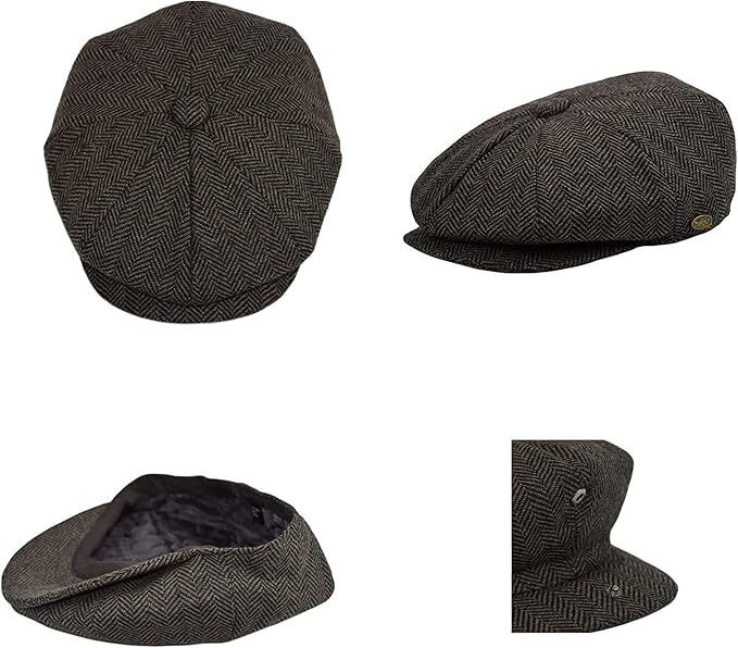 Men’s Premium 100% Wool Classic Applejack Herringbone newsboy Collection Hat