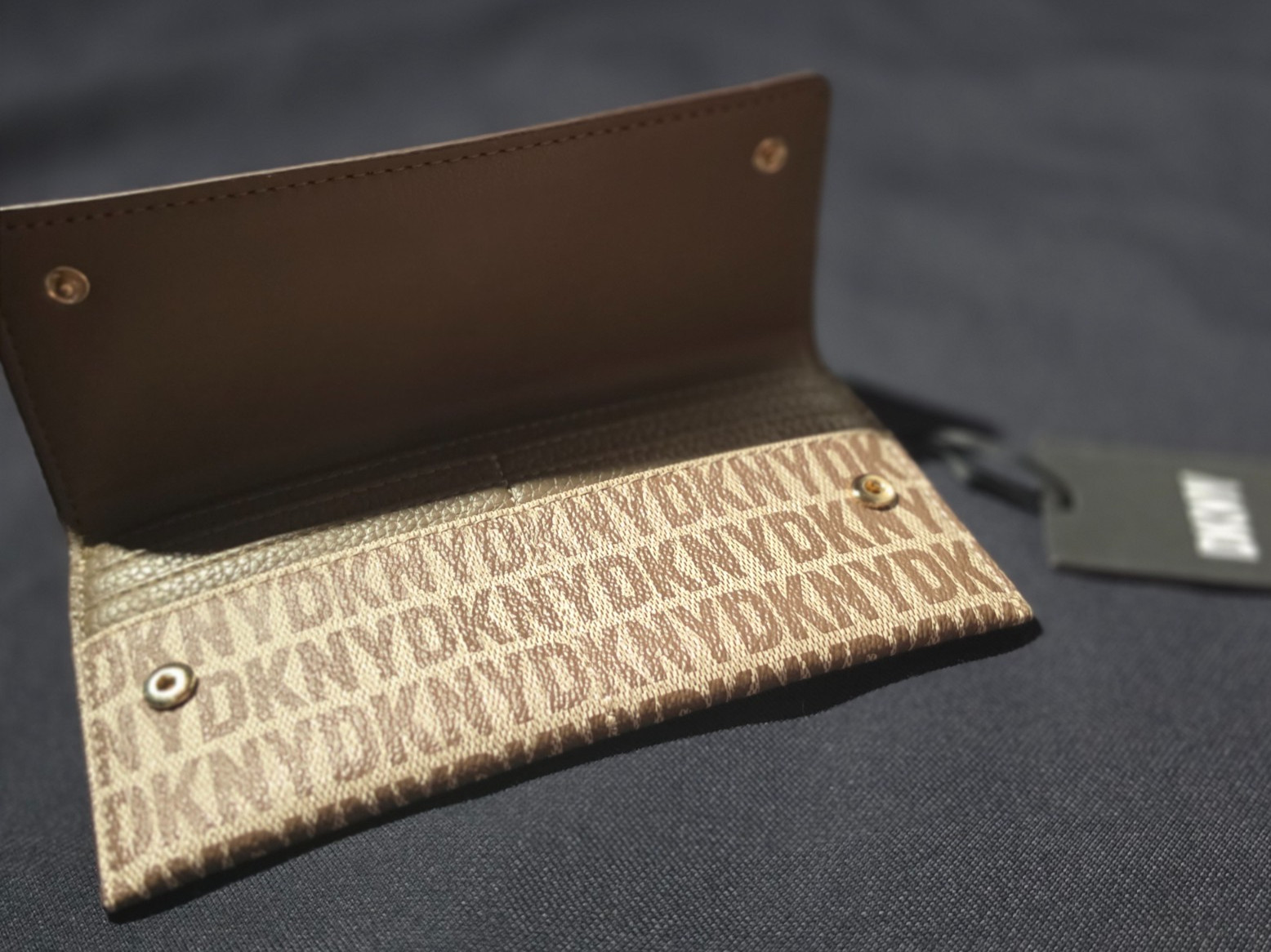DKNY Women’s Logo Continental Wallet Tan Brown Monogram Faux Leather