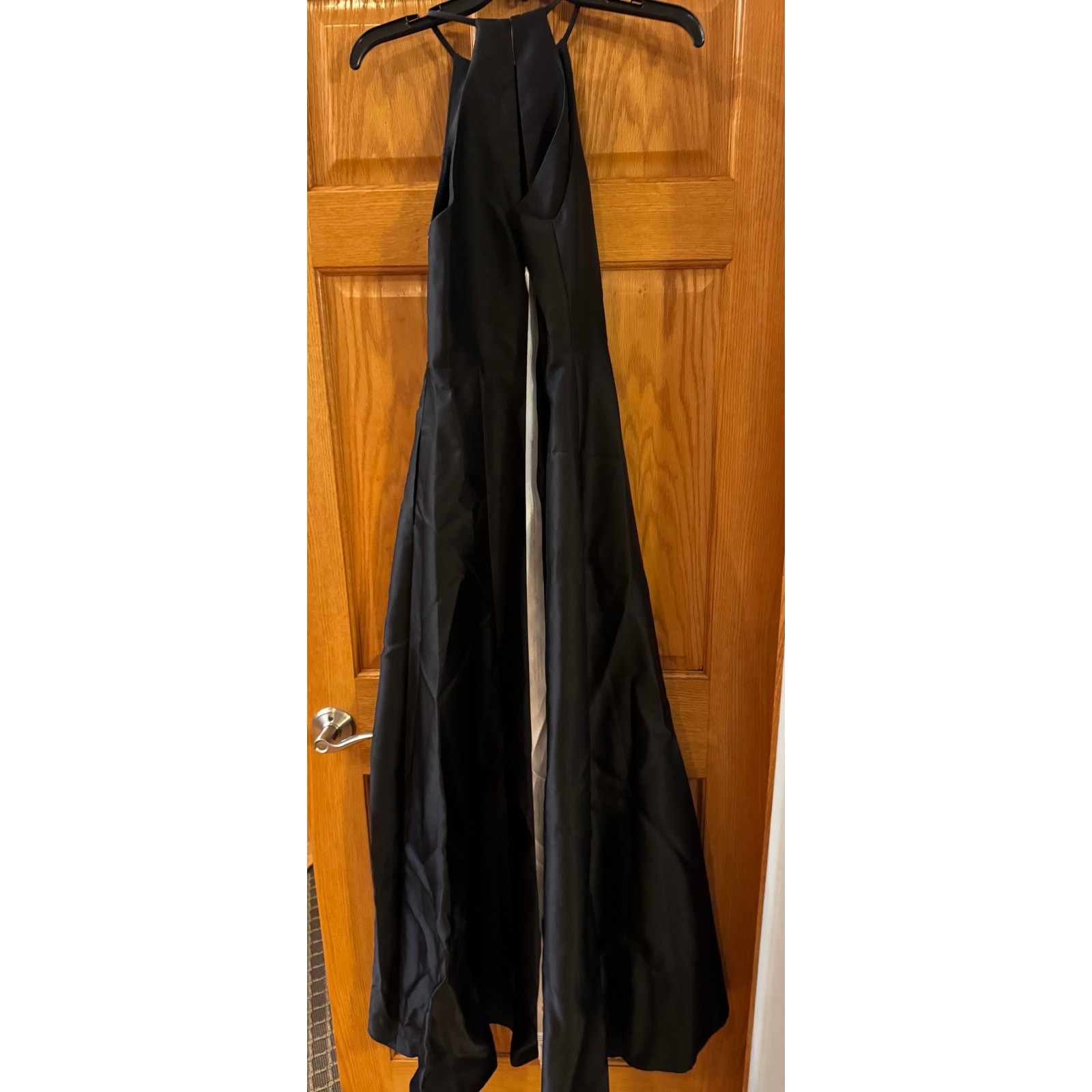 Alfred Sung Black Satin A-Line Gown – Timeless & Elegant D874