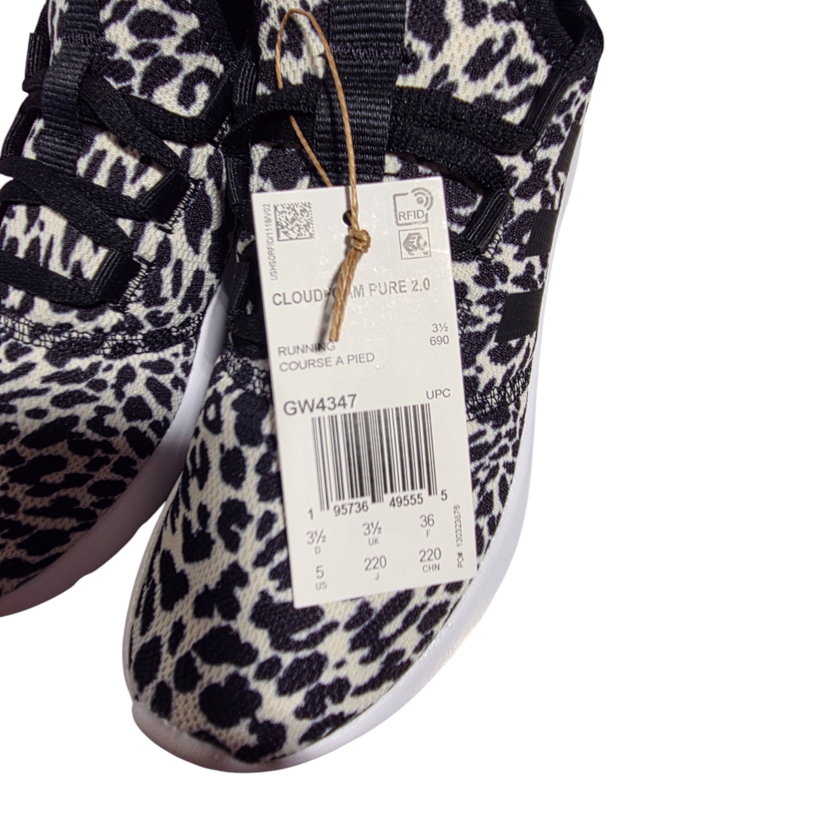 adidas Cloudfoam Pure 2.0 Black White Leopard Running GW4347 – Women’s 5 NEW