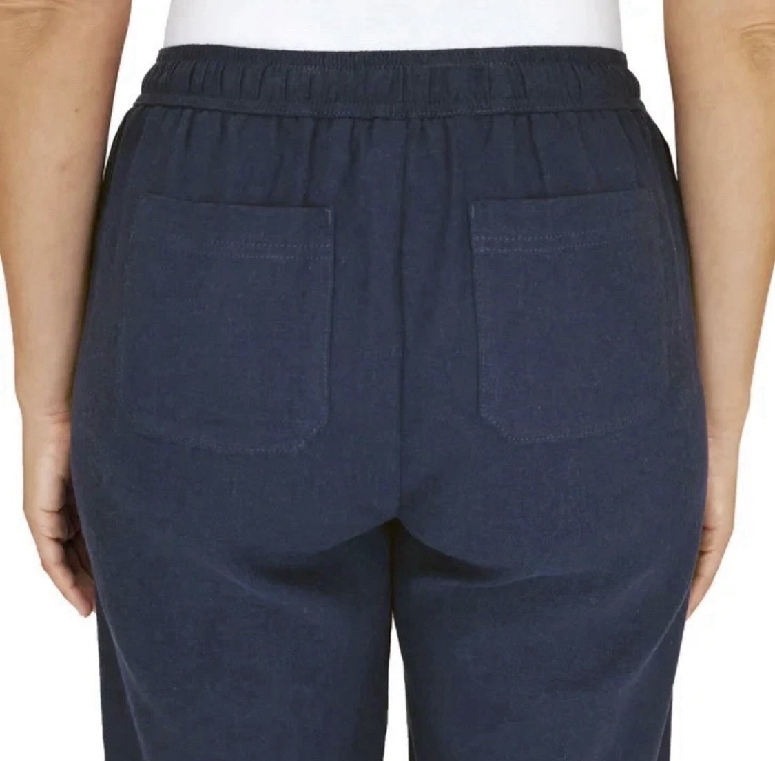 NEW Briggs Womens Navy Blue Linen Blend Wide Leg Drawstring Pants Small S