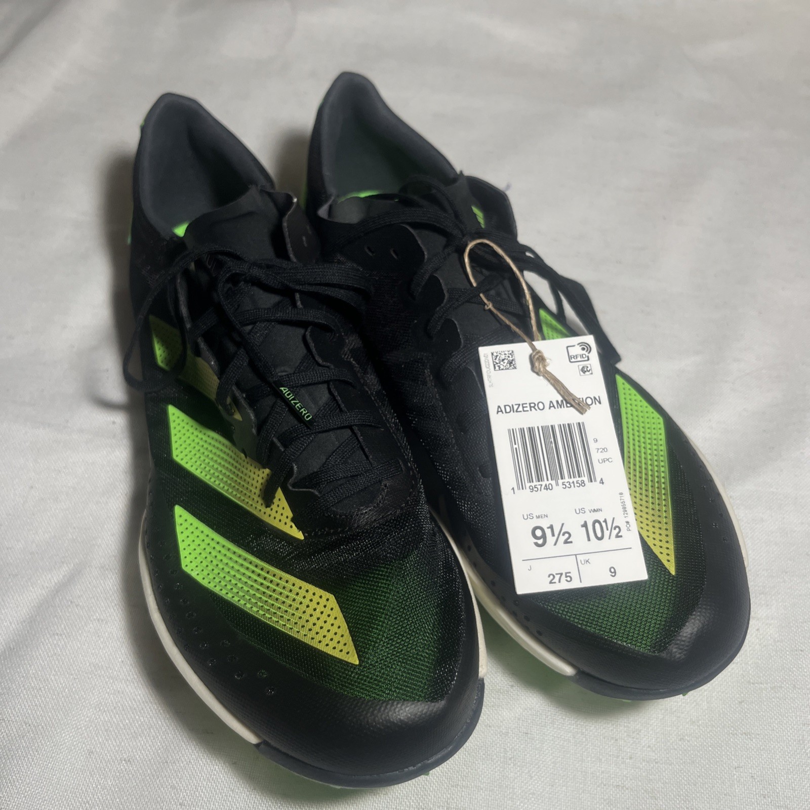 Adidas Adizero Ambition Black/Green Running Track Spikes M 9.5 – NO SPIKES
