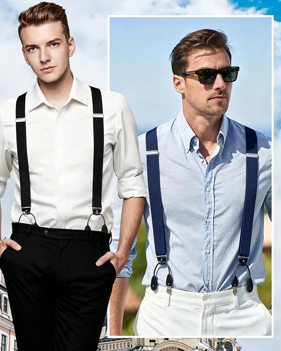 Men Y-Back Suspenders Adjustable Elastic Tuxedo Button Formal Outfits