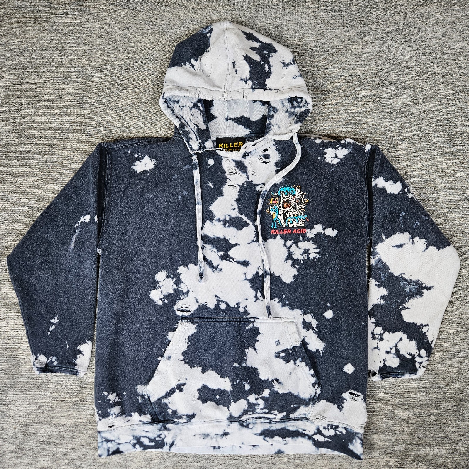 Killer Acid Hoodie Small Bleach Tie Dye Graphic Skull Streetwear Distressed