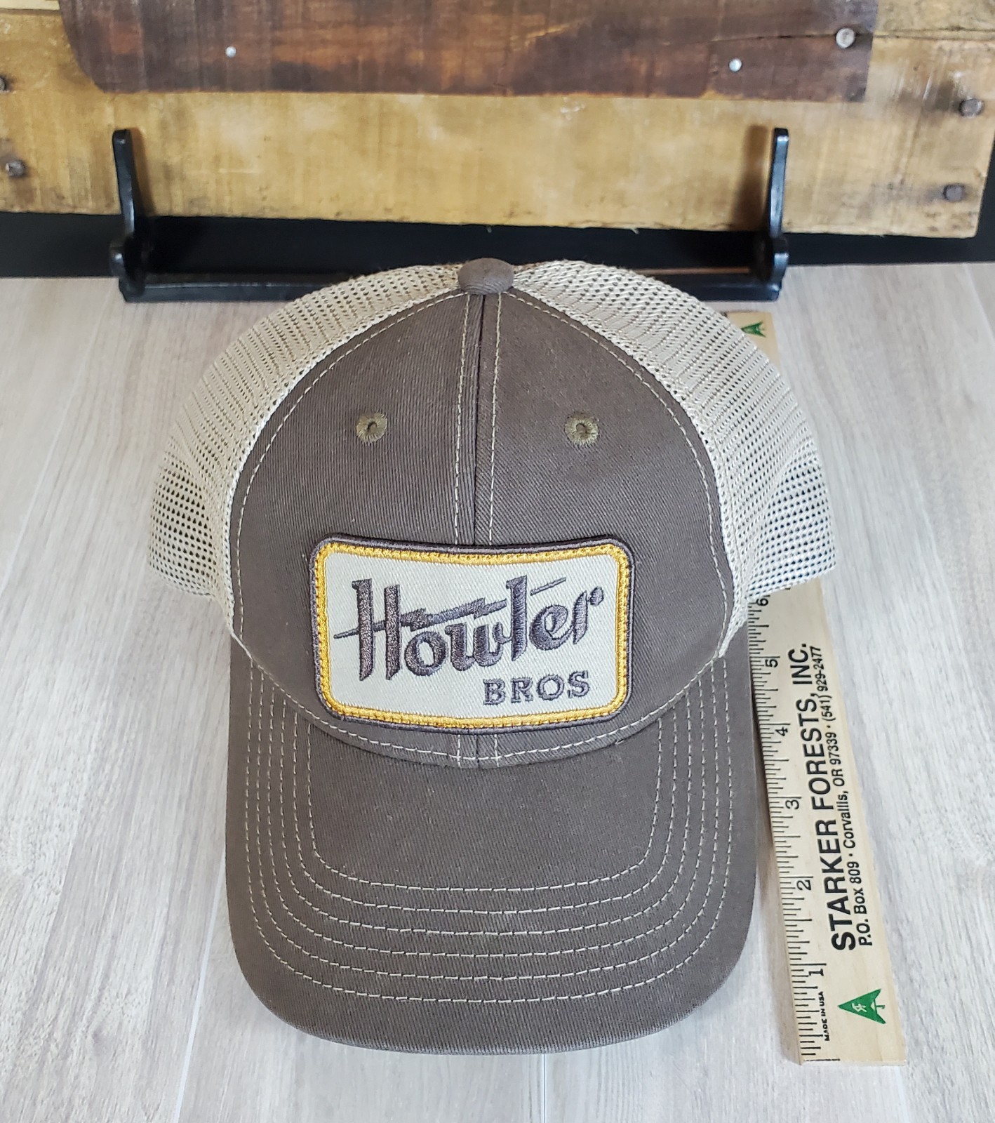 Howler Bros Logo Patch Trucker Snapback Hat Cap Tan Outdoors Fishing Adjustable
