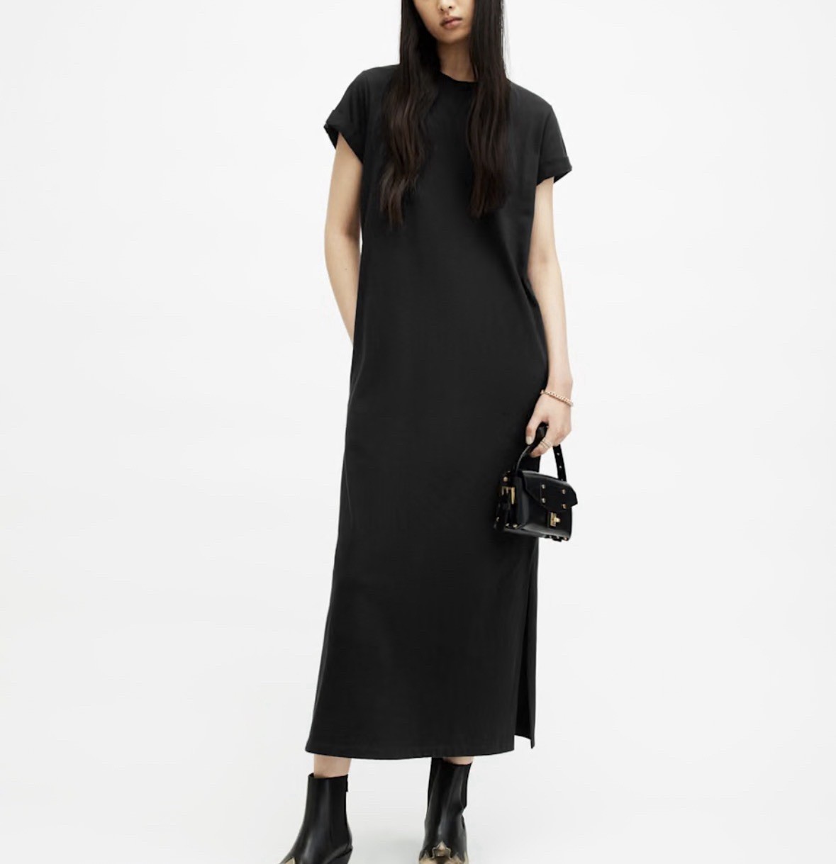 NWT RETAIL 169$ ALLSAINTS Anna Crew Neck Short Sleeve Maxi Dress Size US2/UK6