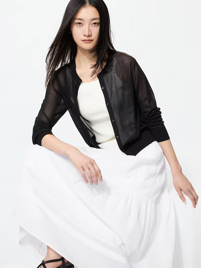 UNIQLO Sheer Crew-Neck Short Cardigan XS-3XL Women 487508 NWT from Japan