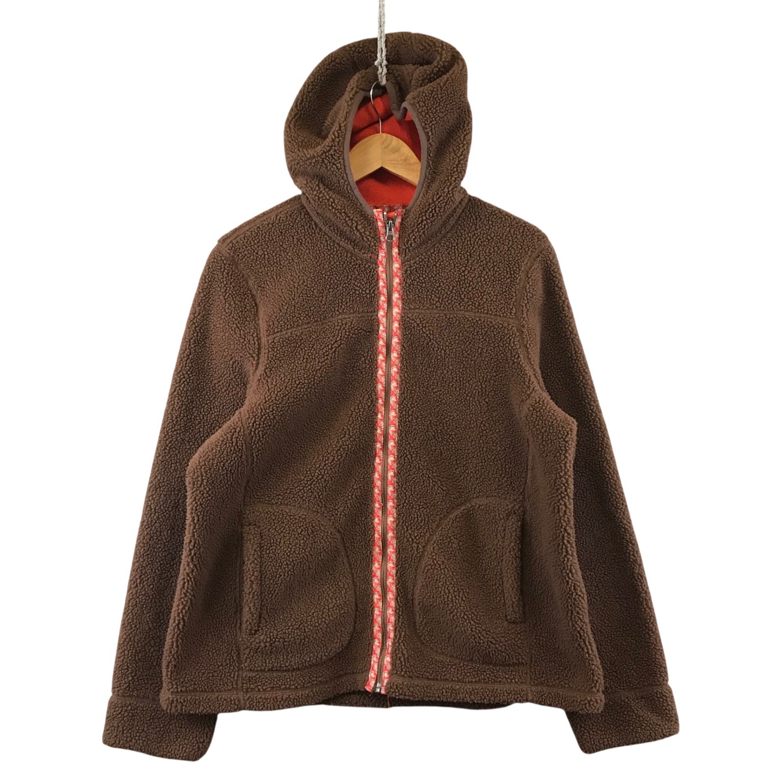 LL Bean Sharpa Brown Fleece Full Zip Hooded Jacket Cozy Warm Size L