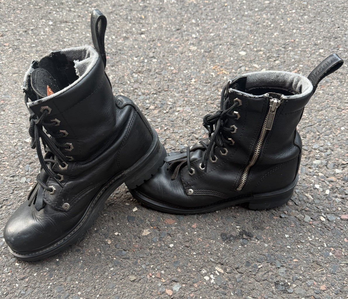 Harley-Davidson Unisex Black Leather Lace-Up Combat Ankle Boots Side Zip 8.5