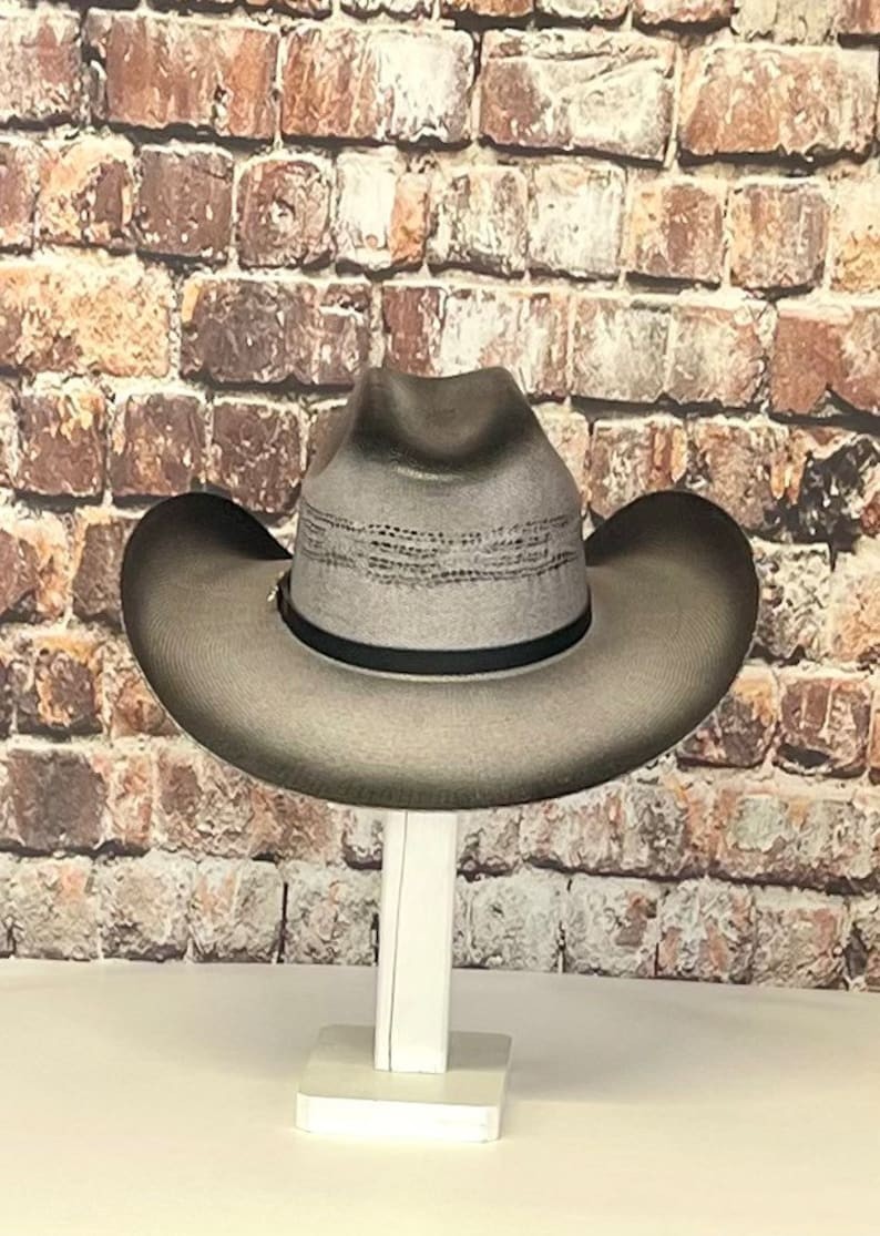 Bull-Hide, Bangora Gray/Black Straw Cowboy Hat: 4″ Brim, Elastic Bandana HAND-