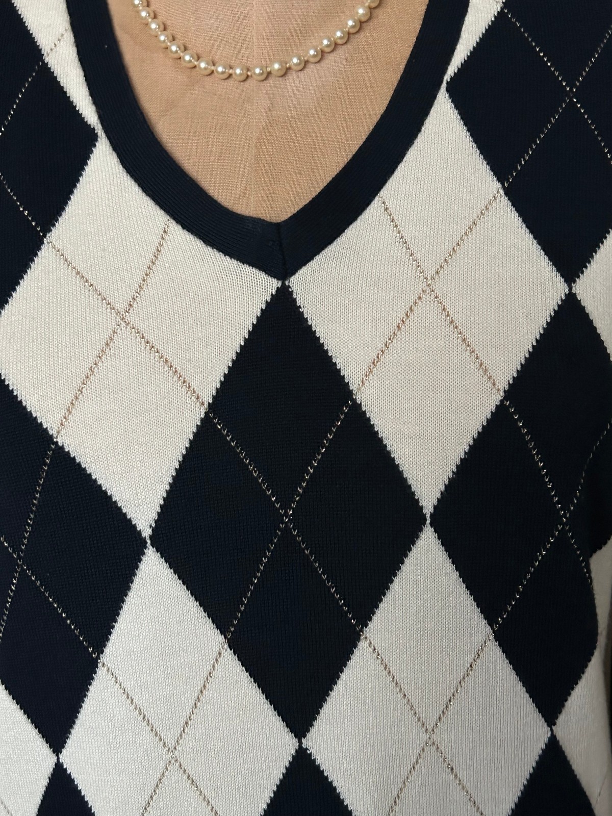 Tommy Hilfiger Argyle Sweater Navy, White & Gold-MSRP $79.00