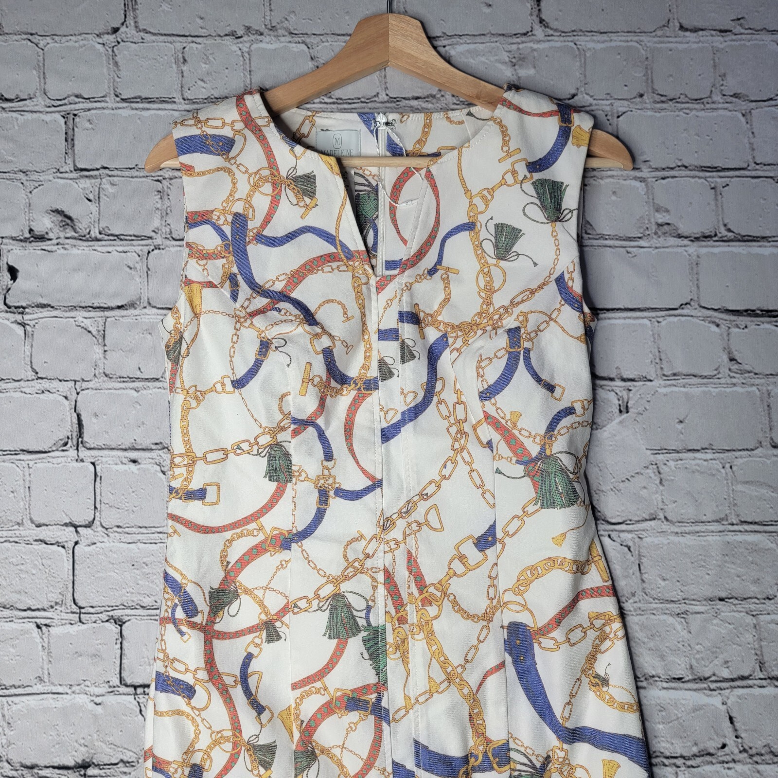 Madeleine Sleeveless Shift Dress With Chain Print In Natural White Size 6