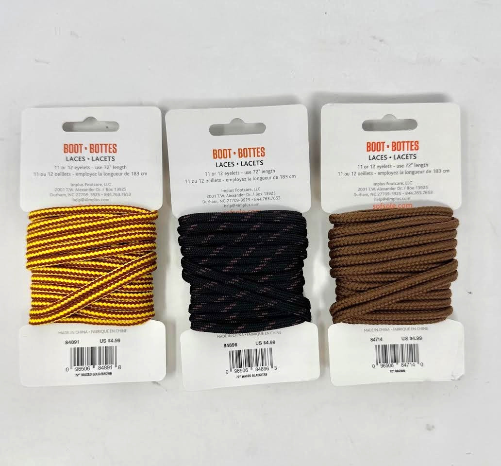 SOFSOLE ‘ LOT OF 3 PAIRS ‘ BOOT LACES ‘ 72″ ‘ BROWN, BLACK, & GOLD/BROWN