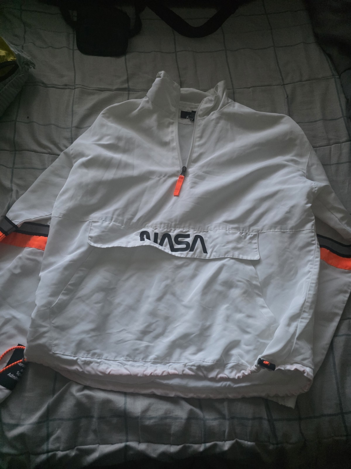 Forever 21 NASA Logo Hooded Half-Zip Anorak Jacket White Women’s Size S