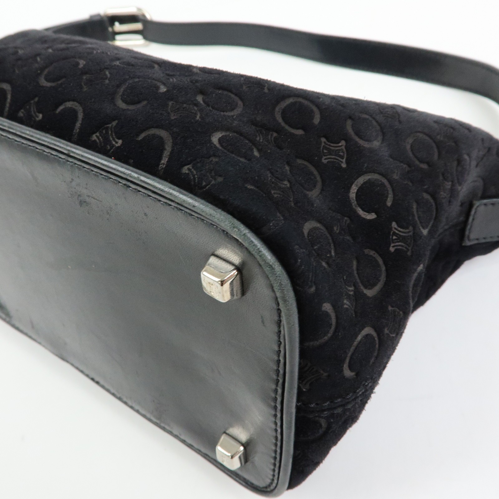 CELINE C Macadam Suede Leather Shoulder Bag Hand Bag Black Authentic Used F/S