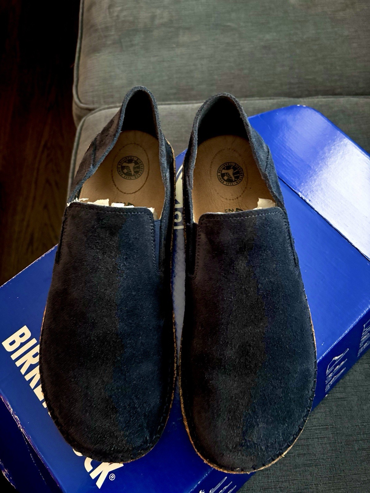 Birkenstock Callan Slip On Navy Suede Shoes Size 40