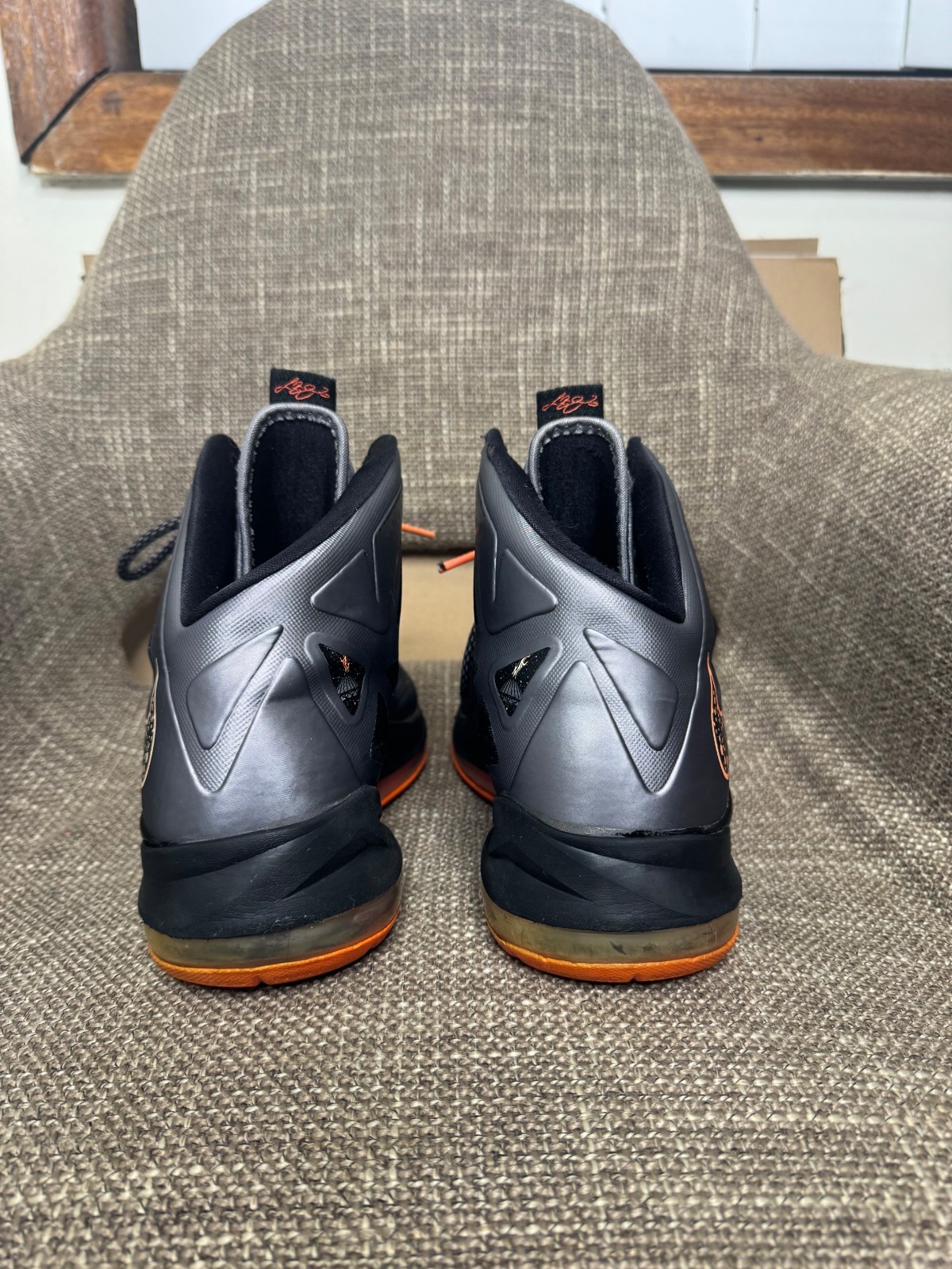 Nike LeBron 10 X Lava 2012 Basketball Mid Top Gray Orange US 10.5 Used No Box