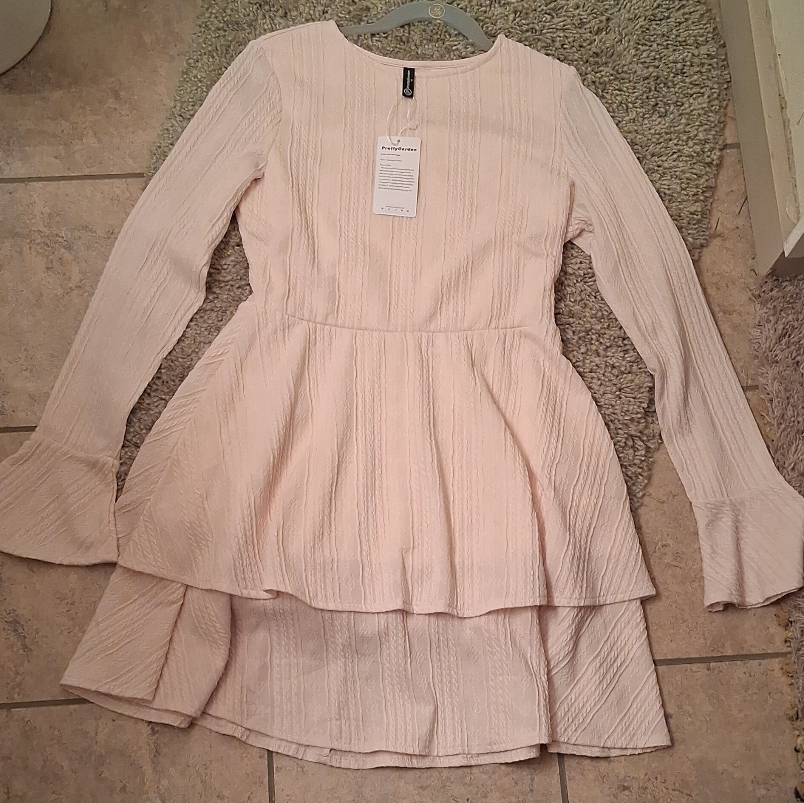 Prettygarden Ivory Solid Round Neck Long Sleeve Knit Ruffle Peplum Blouse M