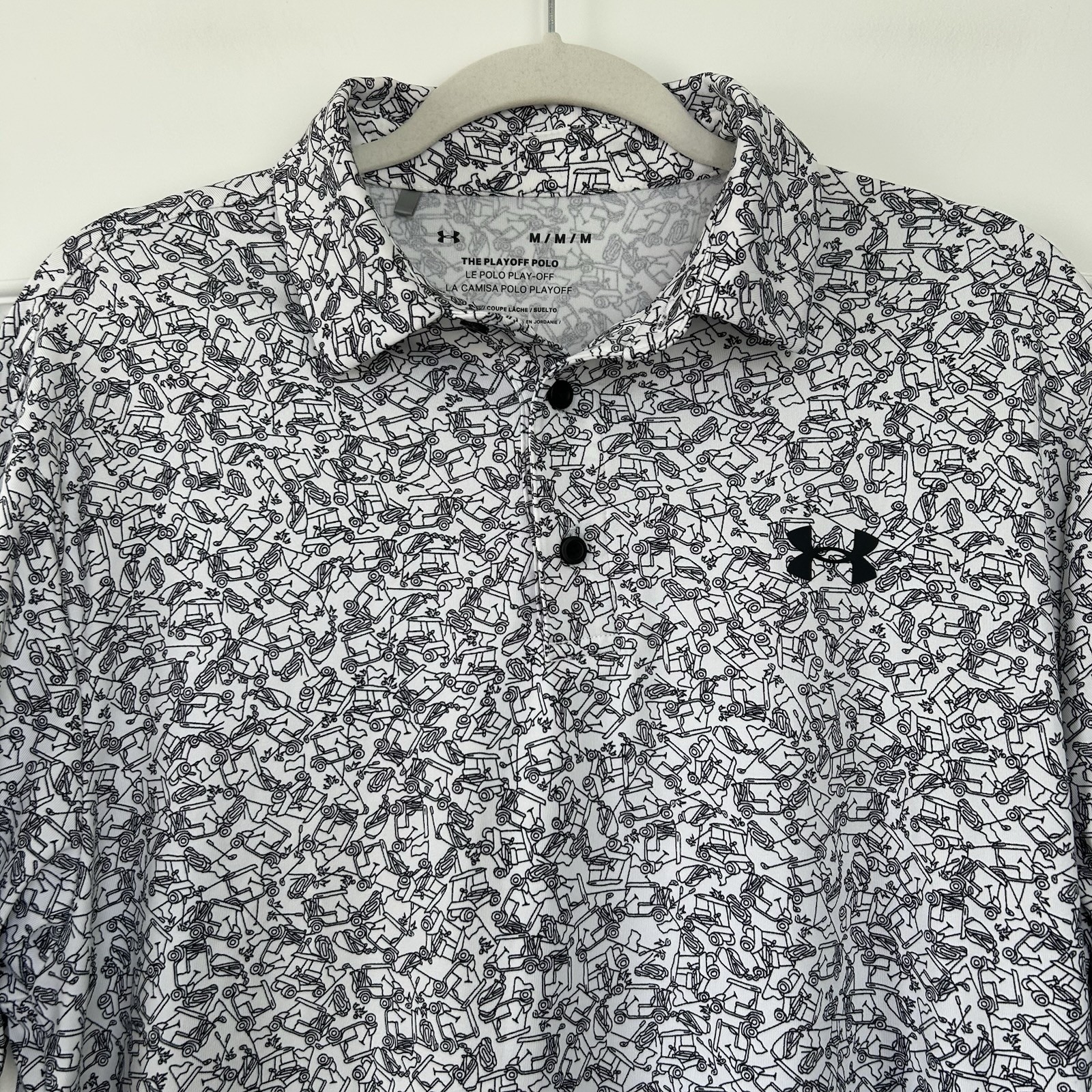 Under Armour Mens The Playoff Polo Size M All Over Print Golf Carts Loose Shirt