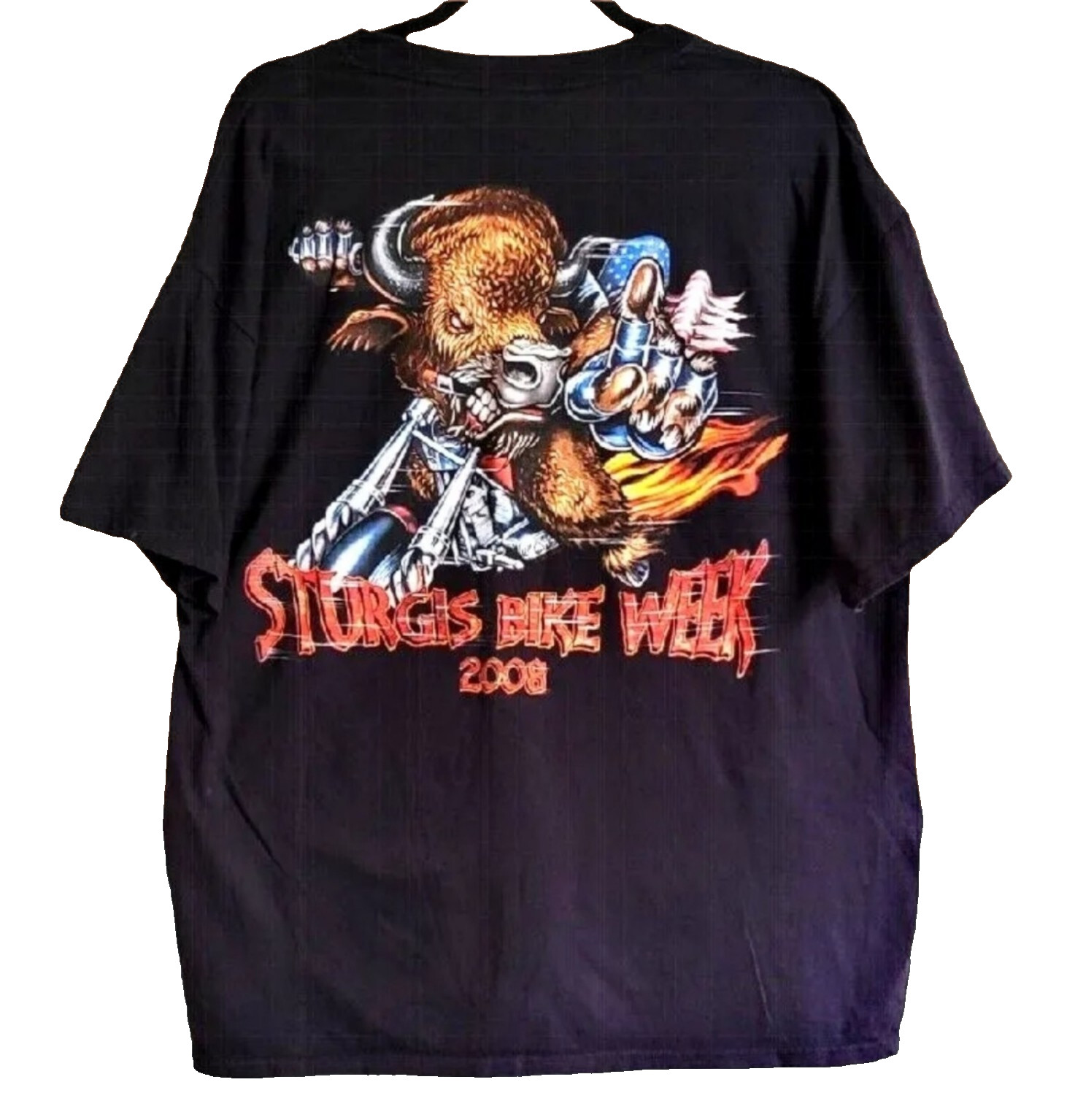 Sturgis 2008 Bike Week Rally Bull Flames Both Side Graphics Size XL Shirt Mens