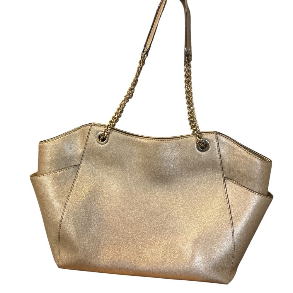 Michael Kors Gold Shoulder Bag with Chain-Link Straps