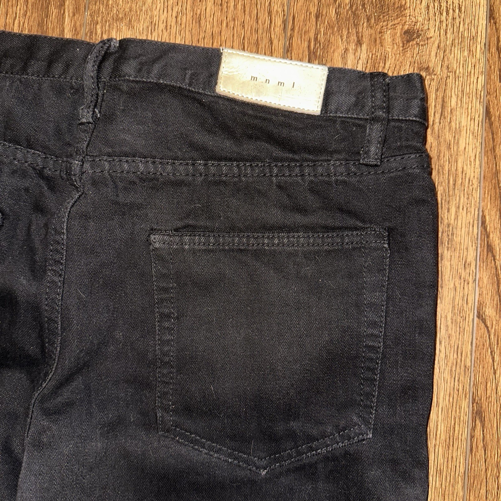 MNML- Mens 34×34 Jeans Button Fly Slim Taper Ankle Zip Distressed Knee Grunge