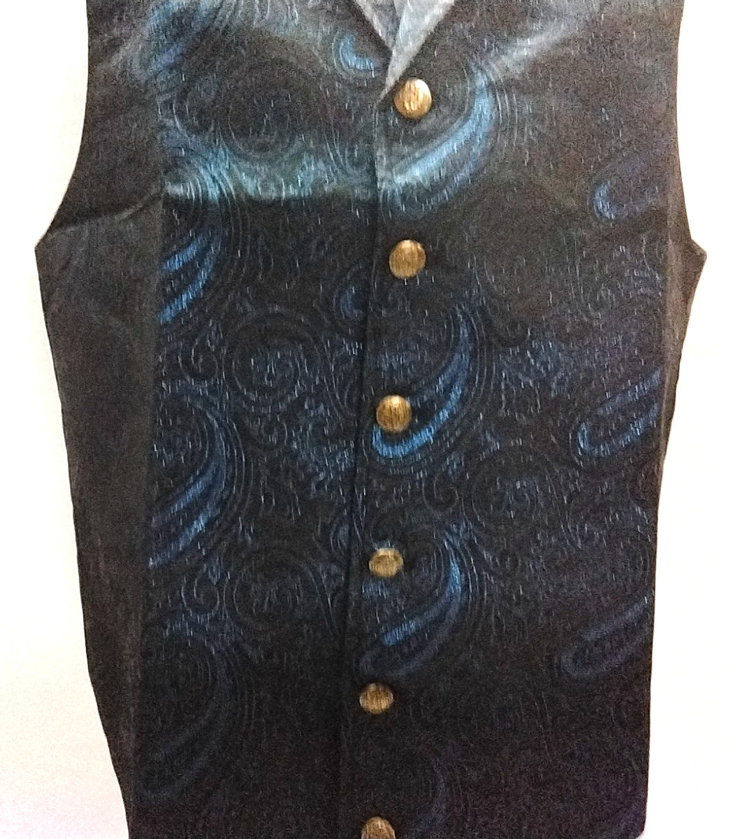 Men’s Small BARRY WANG Black Blue Paisley Silk Blend Vest Waistcoat NWT