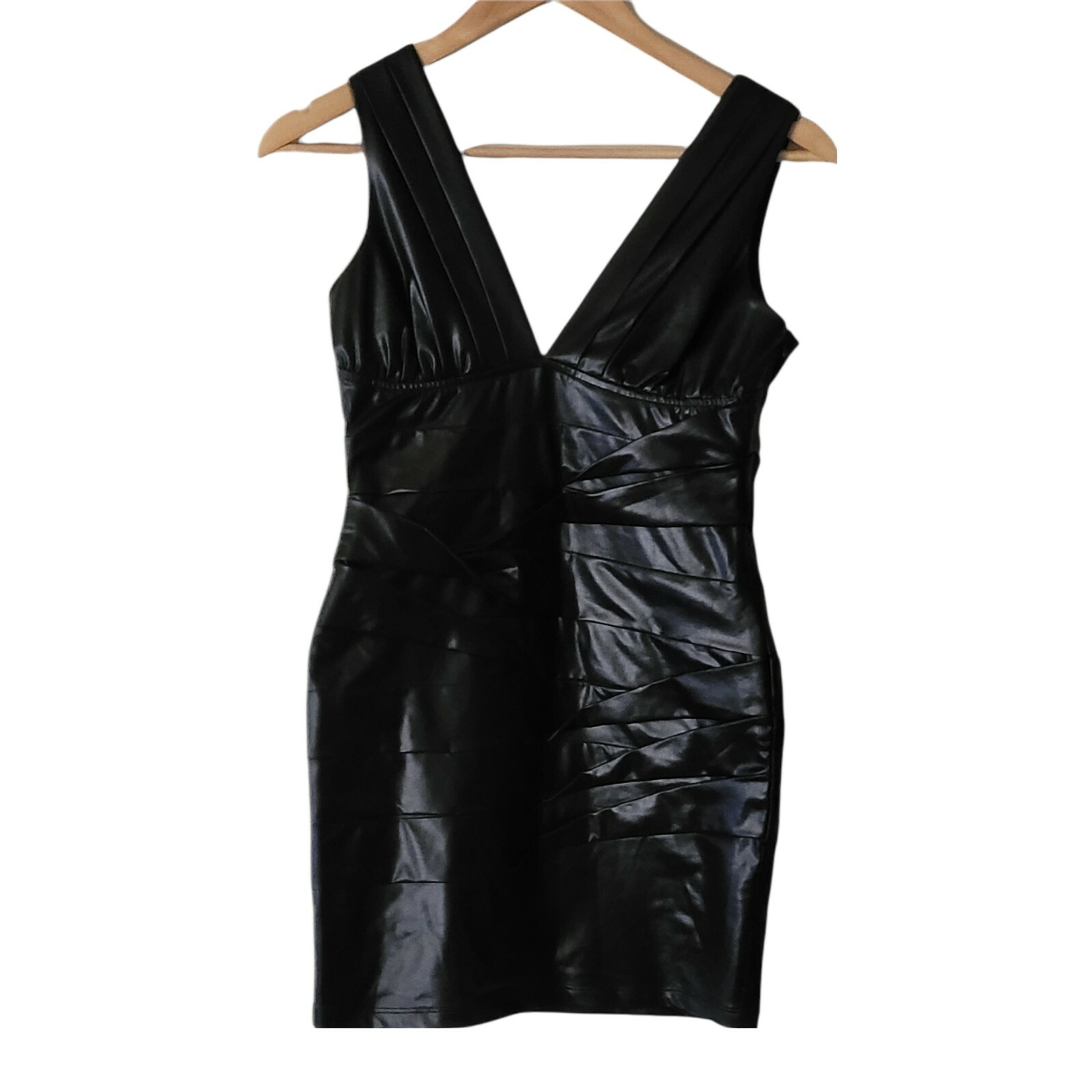 Women Black Sexy PVC Faux Leather Wet Look Bodycon Mini Dress