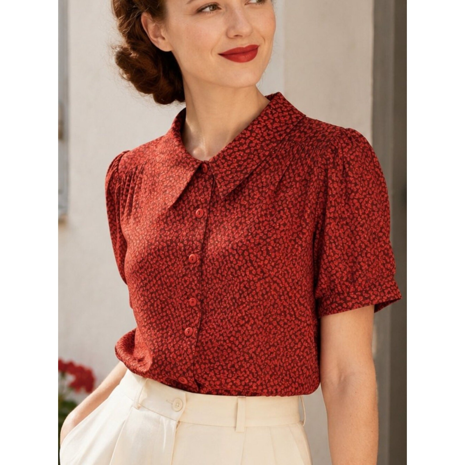 Emmy Design Sweden That Same Old Favorite Blouse Red Print 1930s Retro Academia