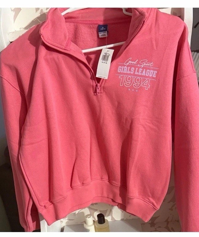 Old Navy Pink Girls XL (14-16) 1/4 Zip Sweatshirt Mock Neck Logo Long Sleeve