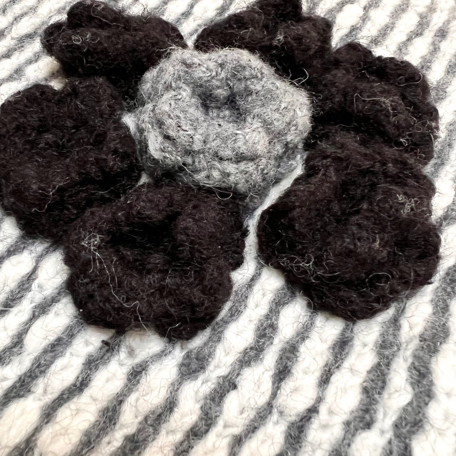 Grannycore Chunky Knit Oversized 3D Crochet Flower Sweater Women Grey Boho Large