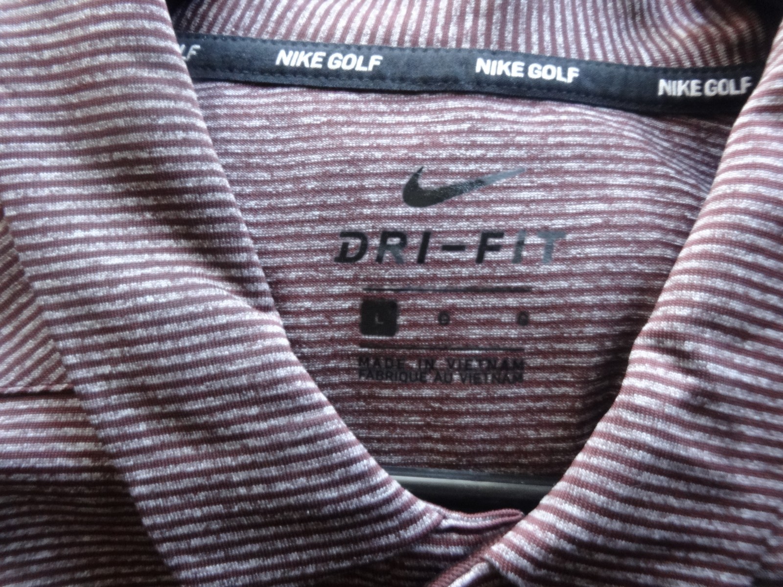 Nike Dri-Fit Mens Golf Polo Striped Shirt Size Large Maroon 890097-562 NWOT