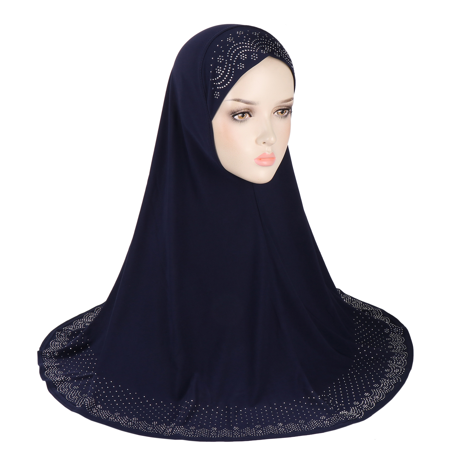 Rhinestone Hijab Full Cover Scarf Women Muslim Khimar Overhead Headscarf Islamic