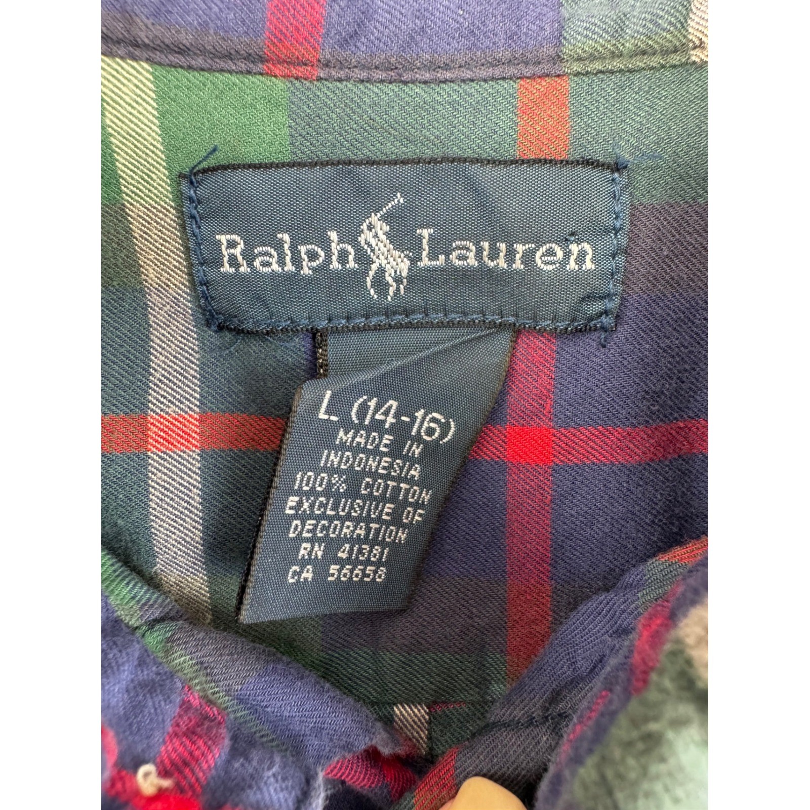 Ralph Lauren Plaid Button Down Shirt Boys Large 14-16 Embroidered Pony On Pocket